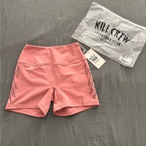 Kill Crew Women's Pink Bike Shorts with Black Flame Design